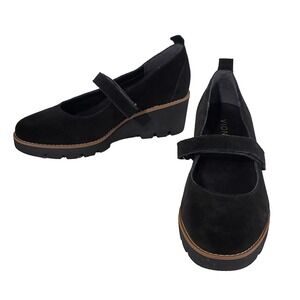 Vionic Alma‎ Black Suede Mary Jane Wedge Platform Heels Size 6 Wide NWOB
